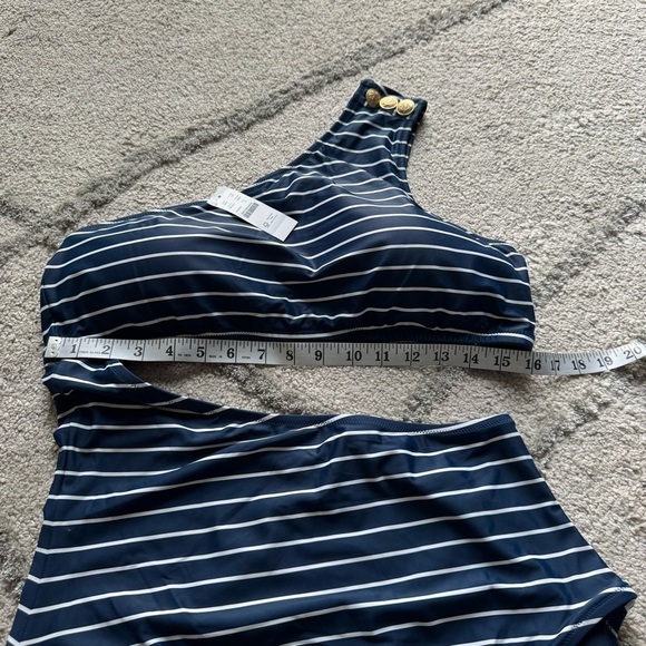 J Crew One Piece swimsuit bathing suit Navy blue white Striped cutout 16 new - Picture 12 of 15